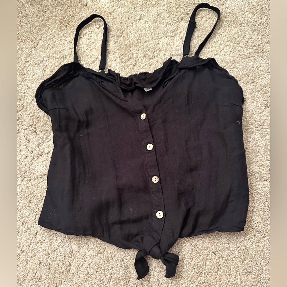 Linen Material Ruffled Crop Tank